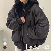 【Lockers 木櫃】冬季兩面穿加絨加厚連帽外套 L112121801 L 黑色L
