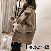 【Lockers 木櫃】冬季大翻領寬鬆鹿皮外套 L112121802 XL 咖啡色XL