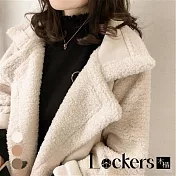 【Lockers 木櫃】冬季大翻領寬鬆鹿皮外套 L112121802 L 米白色L