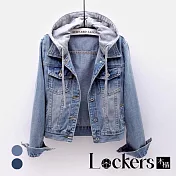 【Lockers 木櫃】春秋新款長袖修身牛仔短外套 L112121804 L 淺藍色L