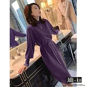 【Jilli~ko】氣質燈籠袖針織連衣裙(附腰帶) 8549  FREE 紫色