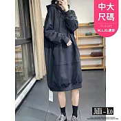 【Jilli~ko】連帽寬鬆連衣裙慵懶風過膝衛衣裙中大尺碼 J11321  FREE 黑色