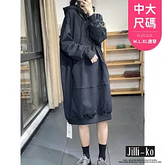 【Jilli~ko】連帽寬鬆連衣裙慵懶風過膝衛衣裙中大尺碼 J11321 FREE 黑色