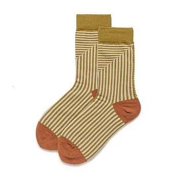 JDS 設計襪  百搭橫豎條紋日系中筒襪   * 芥黃色