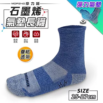 【MORINO摩力諾】MIT石墨烯菱格透氣氣墊3/4長襪│L-25-27cm 麻藍