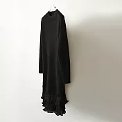 【MsMore】 懶廓形高質羊毛感寬鬆木耳邊裙擺拼接連身裙長袖長版洋裝# 120427 FREE 黑色