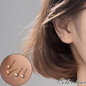 【卡樂熊】S925銀簡約迷你方塊造型耳環/耳針(兩色)- 金色方塊