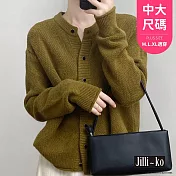 【Jilli~ko】簡約圓領寬鬆長袖開扣針織衫外套女 J11393  FREE 綠黃色