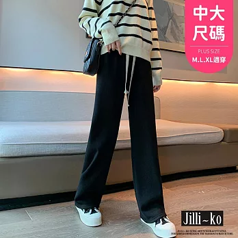 【Jilli~ko】高腰垂感寬鬆休閒針織直筒褲中大尺碼 J11360 FREE 黑色