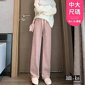 【Jilli~ko】高腰垂感寬鬆休閒針織直筒褲中大尺碼 J11360 FREE 粉紅色