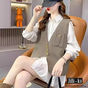 【Jilli~ko】不對稱針織馬甲女設計感疊穿毛衣背心 J11395  FREE 淺卡