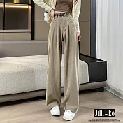 【Jilli~ko】燈芯絨秋冬闊腿垂感高腰顯瘦直筒褲 M-L J11280 M 卡其