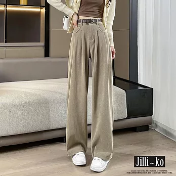 【Jilli~ko】燈芯絨秋冬闊腿垂感高腰顯瘦直筒褲 M-L J11280  M 卡其