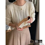 【Jilli~ko】韓國風一字領氣質純色麻花毛衣 J11500  FREE 白色