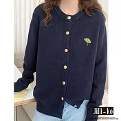 【Jilli~ko】蘑菇刺繡圓領單排開扣針織衫外套 J11513  FREE 深藍色