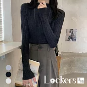 【Lockers 木櫃】春秋薄款半高領打底針織毛衣 L112122503 L 黑色L