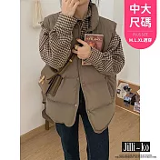 【Jilli~ko】羽絨棉短款寬鬆復古立領背心中大尺碼 J11529  FREE 深卡