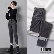 【Jilli~ko】高腰寬鬆直筒哈倫蘿蔔老爹牛仔褲 M-L J11398 L 黑色