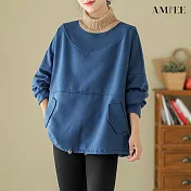 【AMIEE】撞色拼接高領加厚衛衣(藍色/L-XL/KDTQ-8769) L 藍色