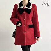 [衣途]蝴蝶結小香風撞色羽絨外套M-L(過年穿搭/新年穿搭/買新衣/KDCQ-B151) M 紅色