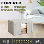 【日本FOREVER】雙開式棉被收納箱/大容量透明窗衣物儲存箱24L-40*30*20CM -灰色
