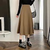 【AnZa】日系復古輕毛呢半身裙長裙(3色)     L 卡其