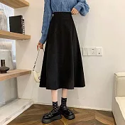 【AnZa】日系復古輕毛呢半身裙長裙(3色)     L 黑色