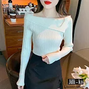 【Jilli~ko】一字肩毛衣女方領露肩氣質打底針織衫 J11504  FREE 白色