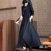 【Jilli~ko】假兩件拼接圓領中長款A字連衣裙 J11562  FREE 黑色