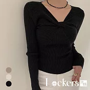 【Lockers 木櫃】秋冬韓國東大門修身顯瘦針織上衣 L113010201 XL 黑色XL
