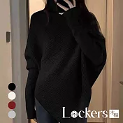【Lockers 木櫃】秋冬爆款韓系慵懶不規則高領毛衣 L113010203 XL 黑色XL