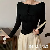 【Lockers 木櫃】韓版一字肩高級針織衫顯瘦時髦毛衣 L113010204 XL 黑色XL