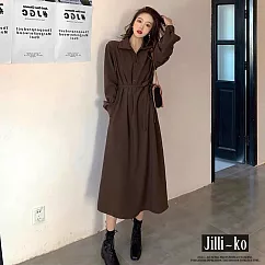 【Jilli~ko】法式氣質中長款收腰連衣裙 J11561 FREE 咖色