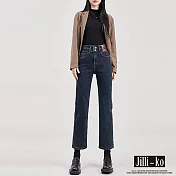 【Jilli~ko】高腰寬鬆顯瘦直筒九分牛仔褲 M-2XL J11599 L 深藍色