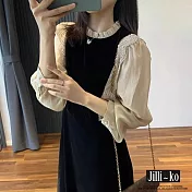 【Jilli~ko】法式復古女蕾絲拼接絲絨連衣裙 J11574  FREE 黑色