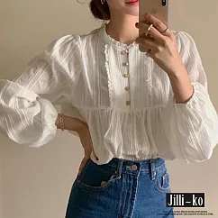 【Jilli~ko】法式復古文藝浪漫女蕾絲燈籠袖寬鬆襯衫 J11582 FREE 白色