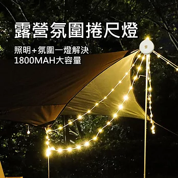 星空氛圍露營燈串 捲尺掛燈 10米燈帶  原野綠(USB充電)