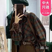 【Jilli~ko】美式復古女寬鬆慵懶格子襯衫中大尺碼 J11588  FREE 深綠