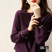 【Jilli~ko】手工釘珠袖口設計感女圓領針織衫 J11585  FREE 紫色