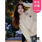 【Jilli~ko】慵懶風女捲邊高領寬鬆套頭毛衣中大尺碼 J11607  FREE 白色