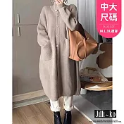 【Jilli~ko】慵懶風寬鬆高領長款毛衣外套中大尺碼 J11192  FREE 卡其