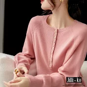 【Jilli~ko】亨利領女針織衫優雅氣質套頭上衣 J11584  FREE 粉色