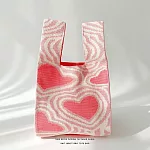 【JP生活館 】韓國小眾設計針織編織個性百搭手提包   * 波纹爱心粉