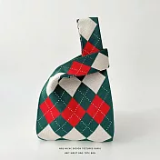 【JP生活館 】韓國小眾設計針織編織個性百搭手提包 * 菱形格红绿