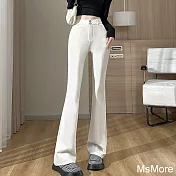 【MsMore】 微喇叭褲顯瘦顯高直筒休閒褲高腰微喇長褲# 120351 4XL 白色