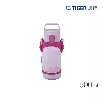TIGER 虎牌 彈蓋提把超輕量不鏽鋼保溫瓶 戶外旅遊兒童水壺附背帶 500ml(MTA-A050) 梅粉紫