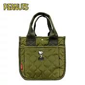 【日本正版授權】史努比 手提袋 便當袋/午餐袋/外出提袋 尼龍夾棉 Snoopy/PEANUTS - 綠色款