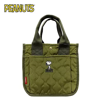 【日本正版授權】史努比 手提袋 便當袋/午餐袋/外出提袋 尼龍夾棉 Snoopy/PEANUTS - 綠色款