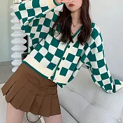 【AMIEE】韓版chic棋盤格針織外套(2色/FREE/KDCQ-1893) F 綠色