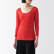 【MUJI 無印良品】女棉混保暖U領八分袖T恤 L 紅色